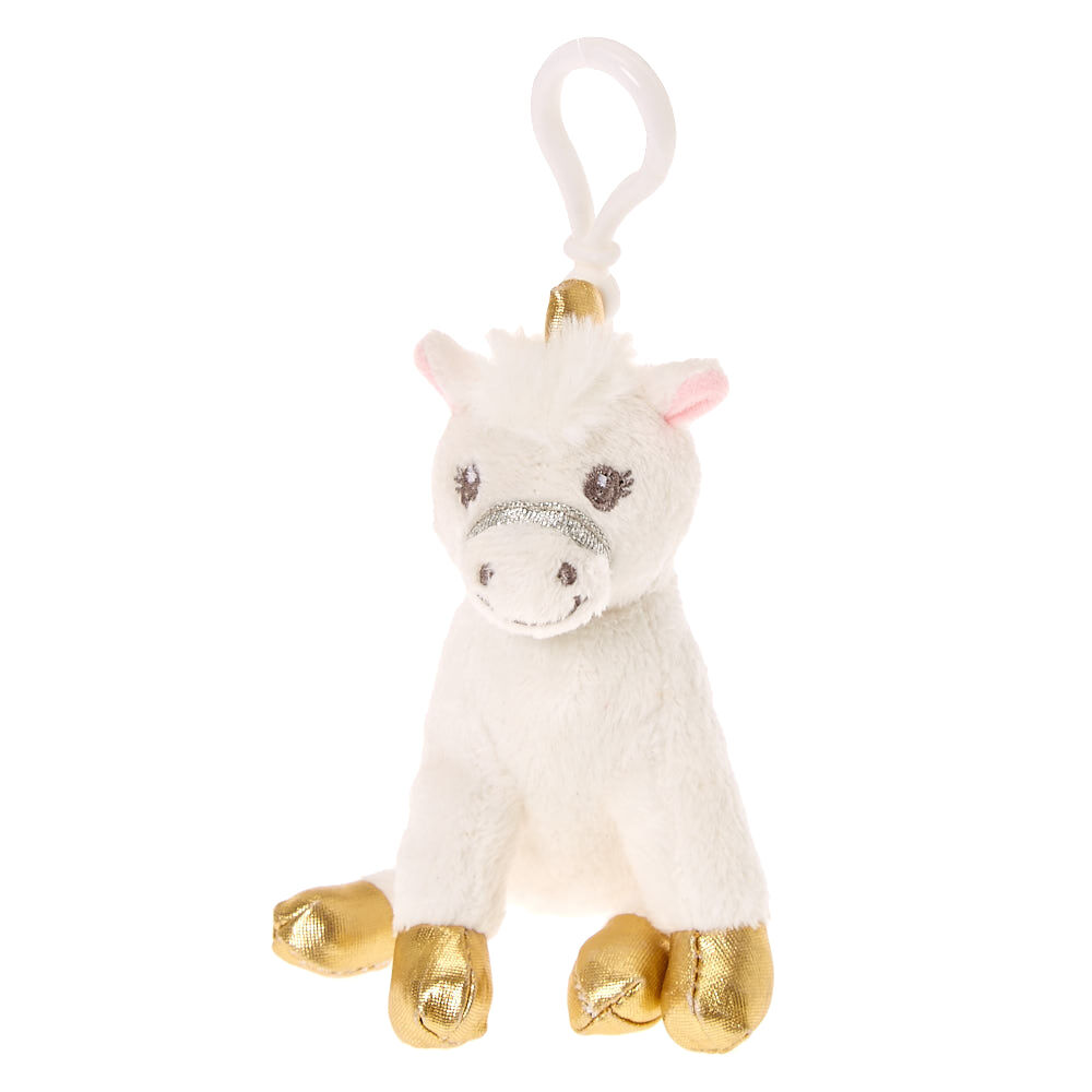 Claire's Club Ariella the Unicorn Plush Keyring Clip - White,