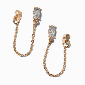 Gold-tone Cubic Zirconia Connector Earrings,