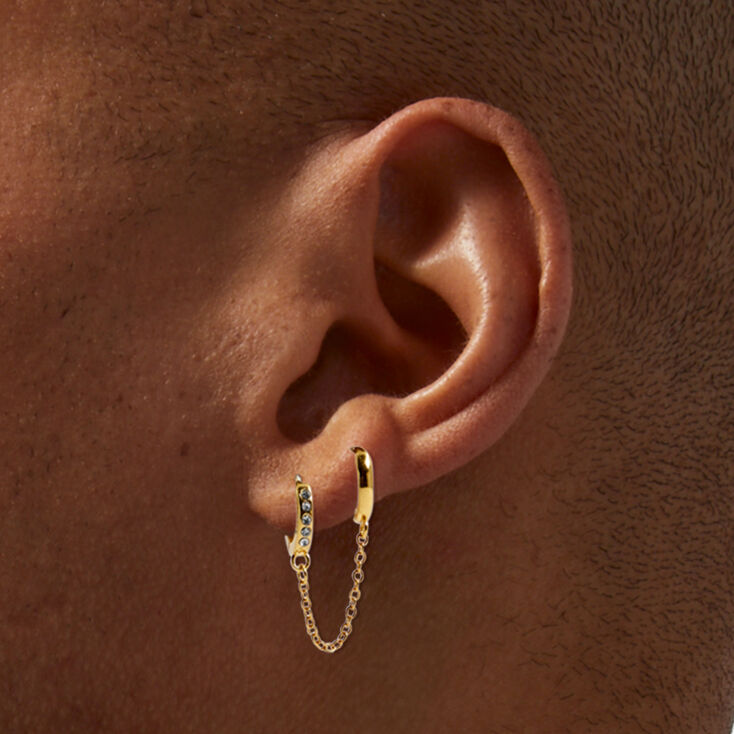 18K Gold Plated One 8MM Crystal Hoop Connector Earring,
