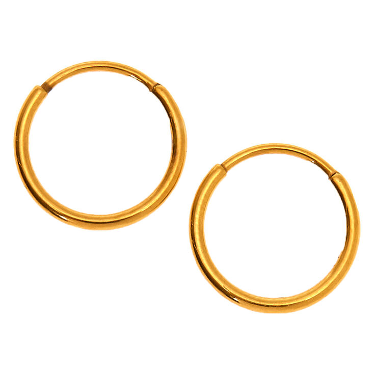 Gold Titanium 10MM Sleek Hoop Earrings,