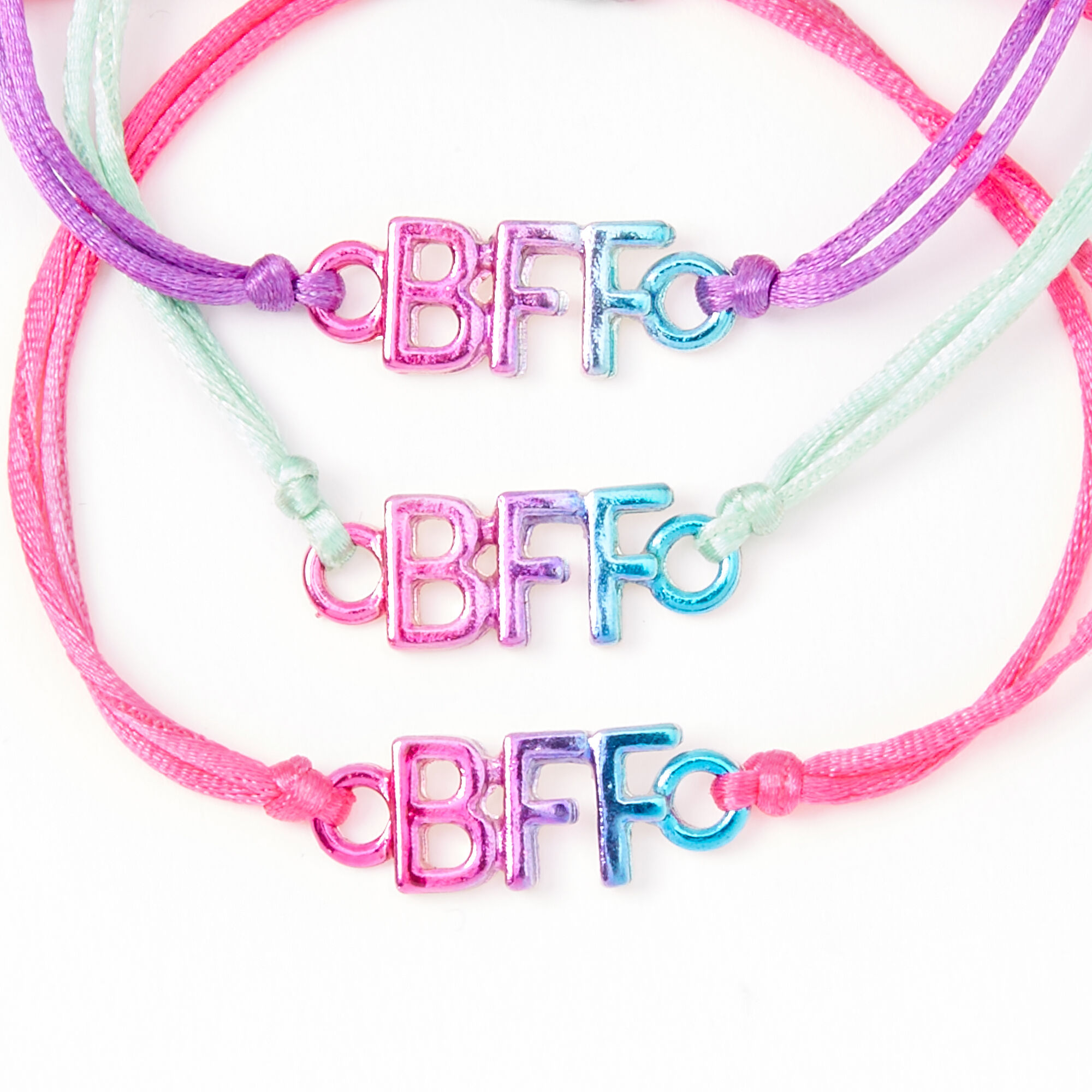 Pink, Purple & Mint Anodized Adjustable Friendship Bracelets - 3 Pack,