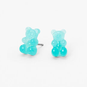 Blue 0.5&quot; Glow In The Dark Gummy Bear Stud Earrings,