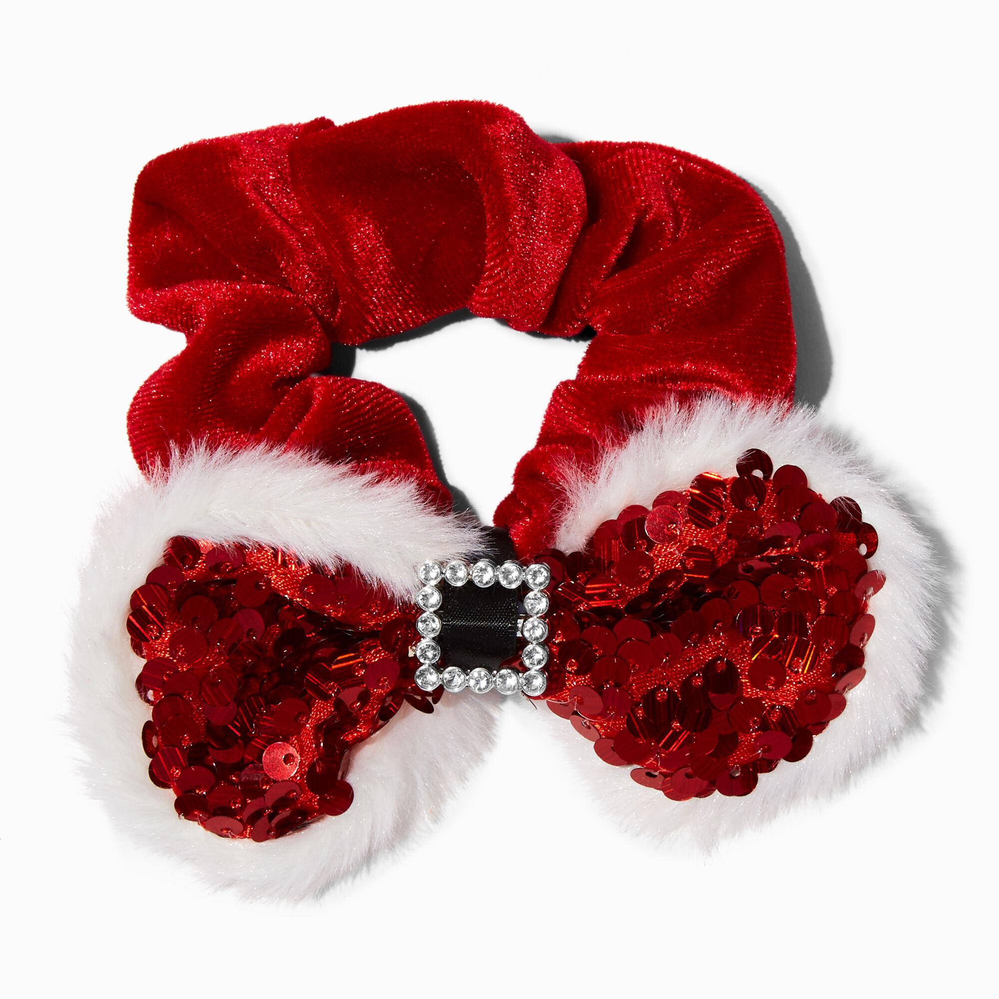 View Claires Santas Suit Bow Hair Scrunchie information