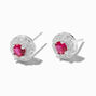 Sterling Silver 8MM Cubic Zirconia Ruby Halo Stud Earrings,