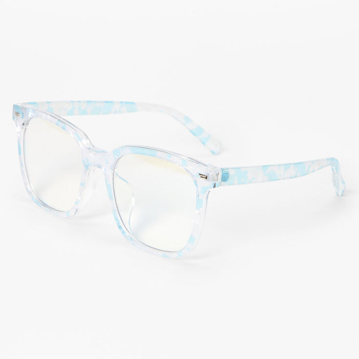 Pearlized Blue Retro Clear Lens Frames,