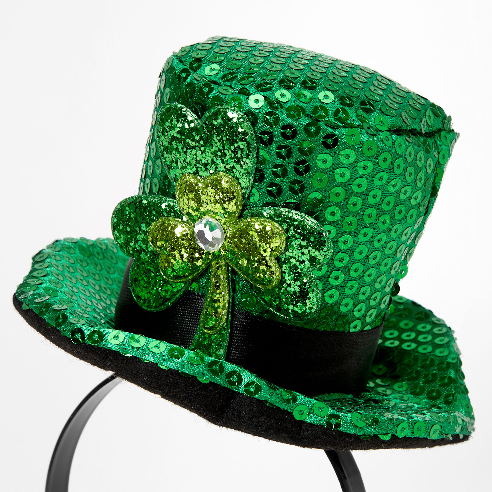 Glitter Shamrock Top Hat Headband - Green,
