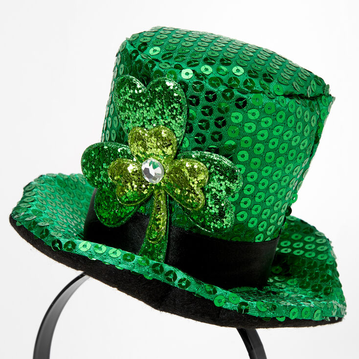 Glitter Shamrock Top Hat Headband - Green,