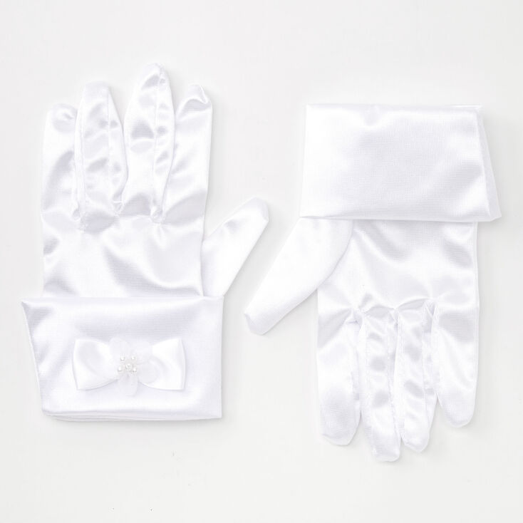 Claire's Gants satinés avec nœud - Blanc