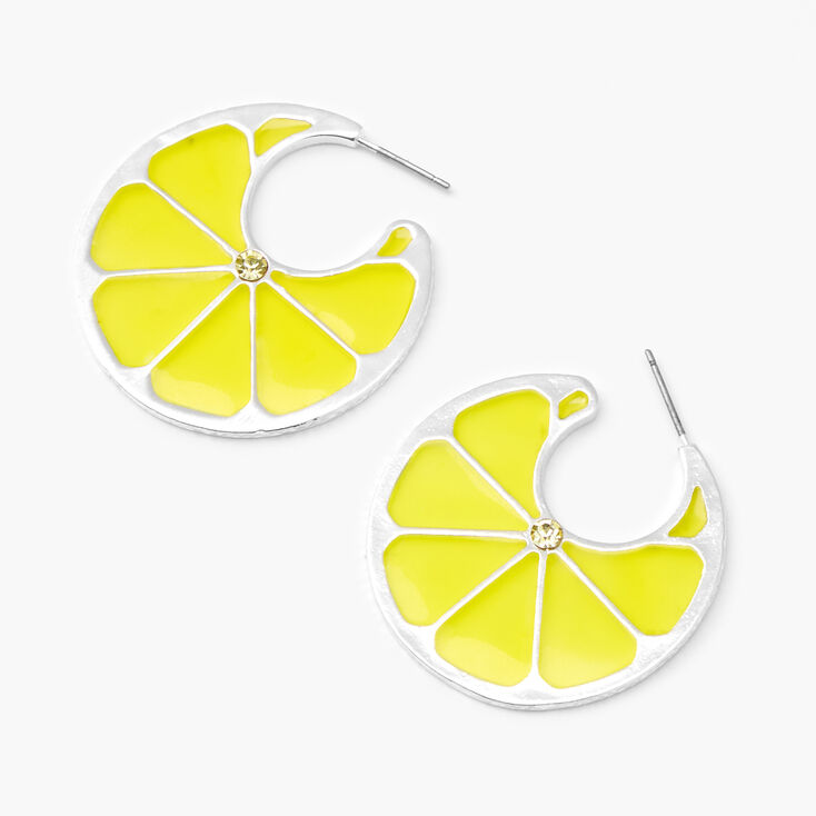 Silver Lemon Hoop Earrings - Yellow,