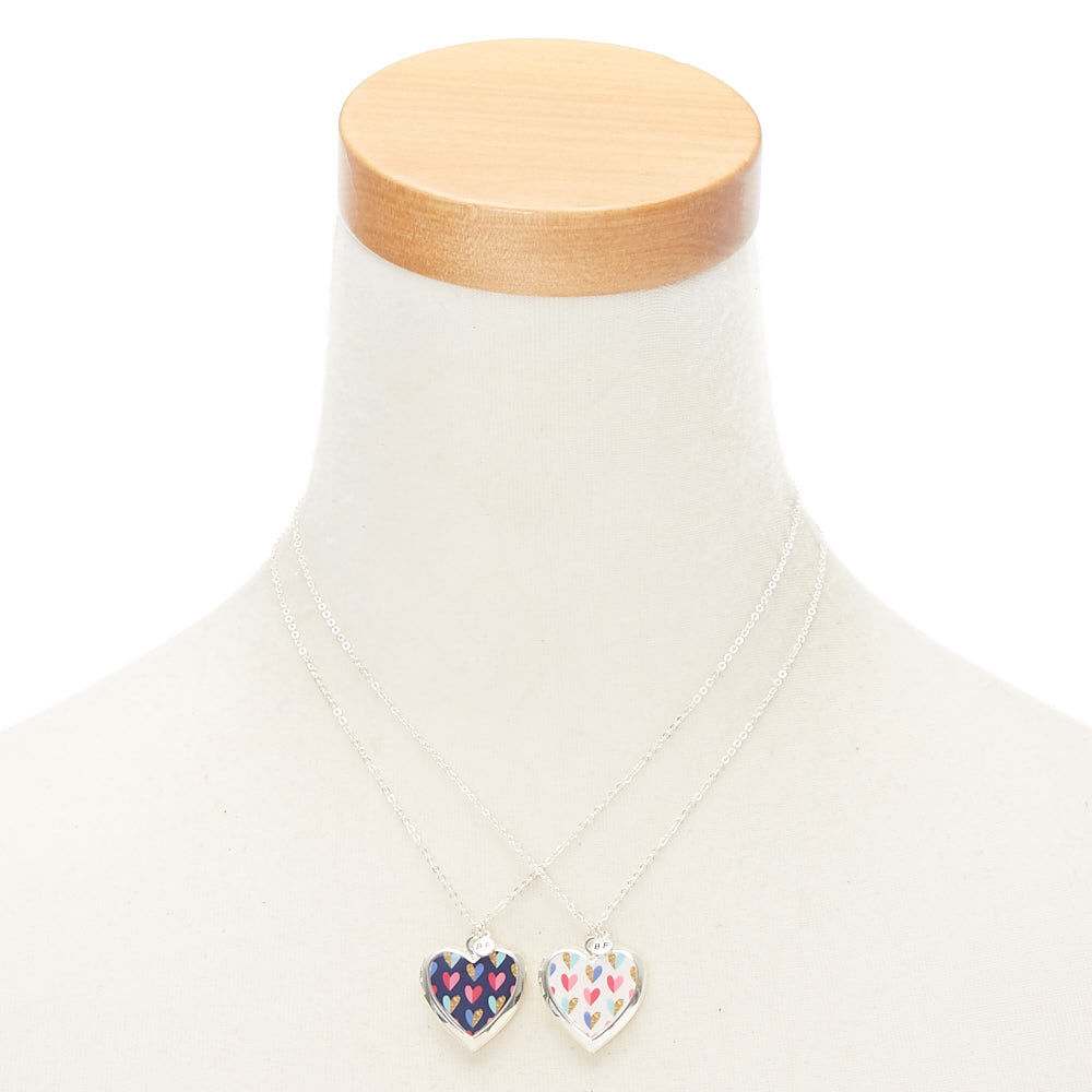 Best Friends Heart Locket Pendant Necklaces - Blue, 2 Pack,