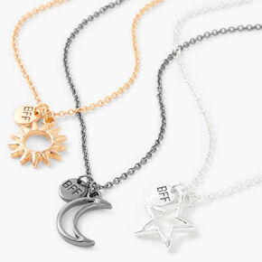 Colliers &agrave; pendentif cosmiques en m&eacute;taux mixtes best friends - Lot de 3,