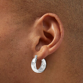 Silver-tone Chunky Textured Hoop Earrings,