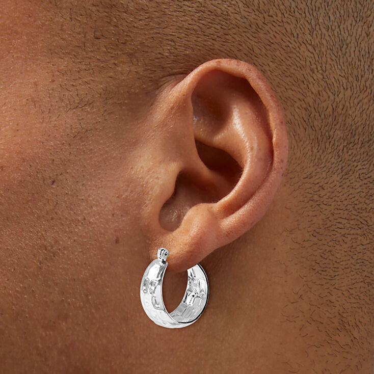 Silver-tone Chunky Textured Hoop Earrings,