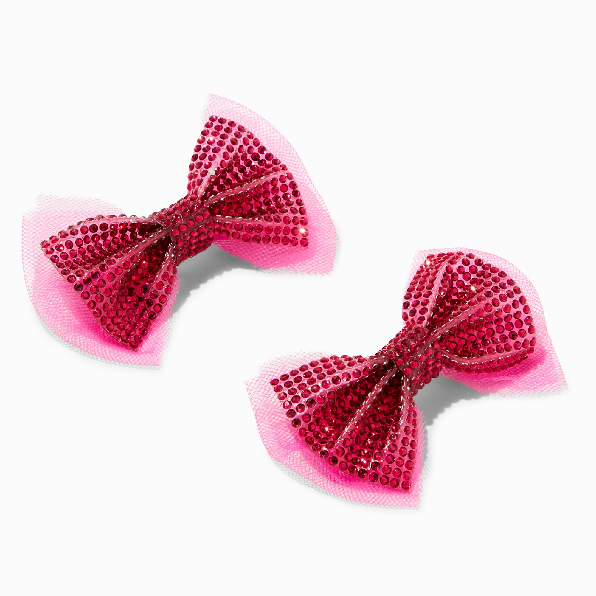 View Claires Club Holiday Glitter Bow Hair Clips 2 Pack Pink information