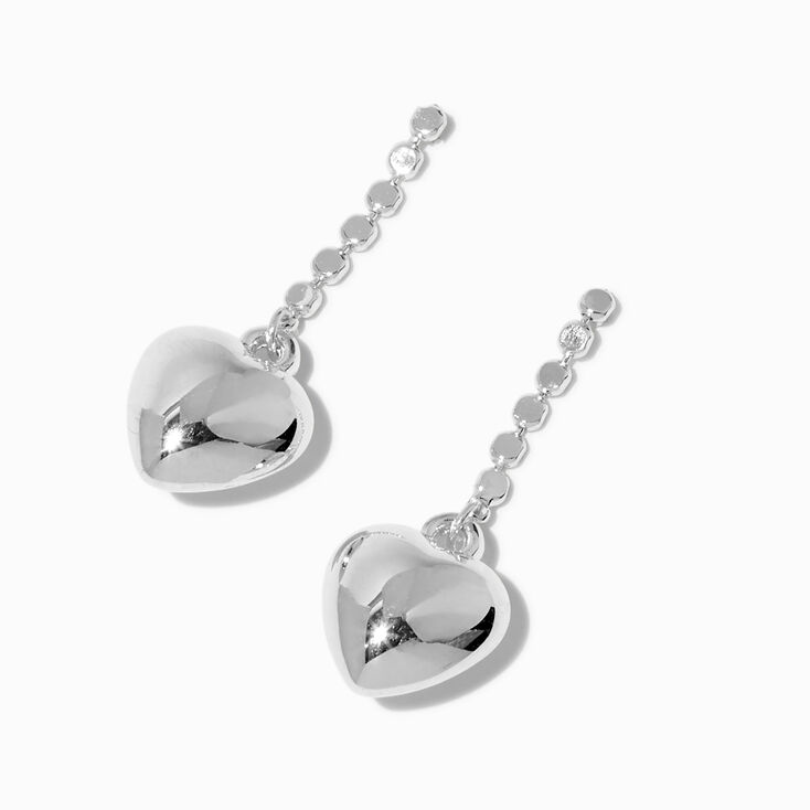 Silver-tone Puffy Heart 1.5&quot; Drop Earrings ,