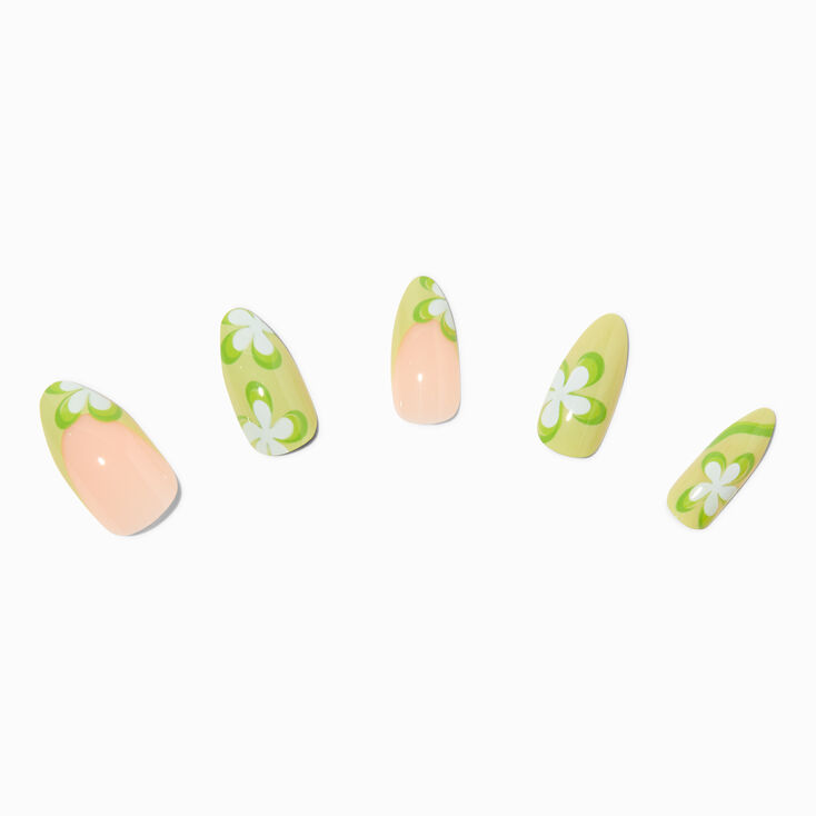 70&#39;s Green Flower Stiletto Vegan Faux Nail Set- 24 Pack,