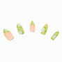 70&#39;s Green Flower Stiletto Vegan Faux Nail Set- 24 Pack,