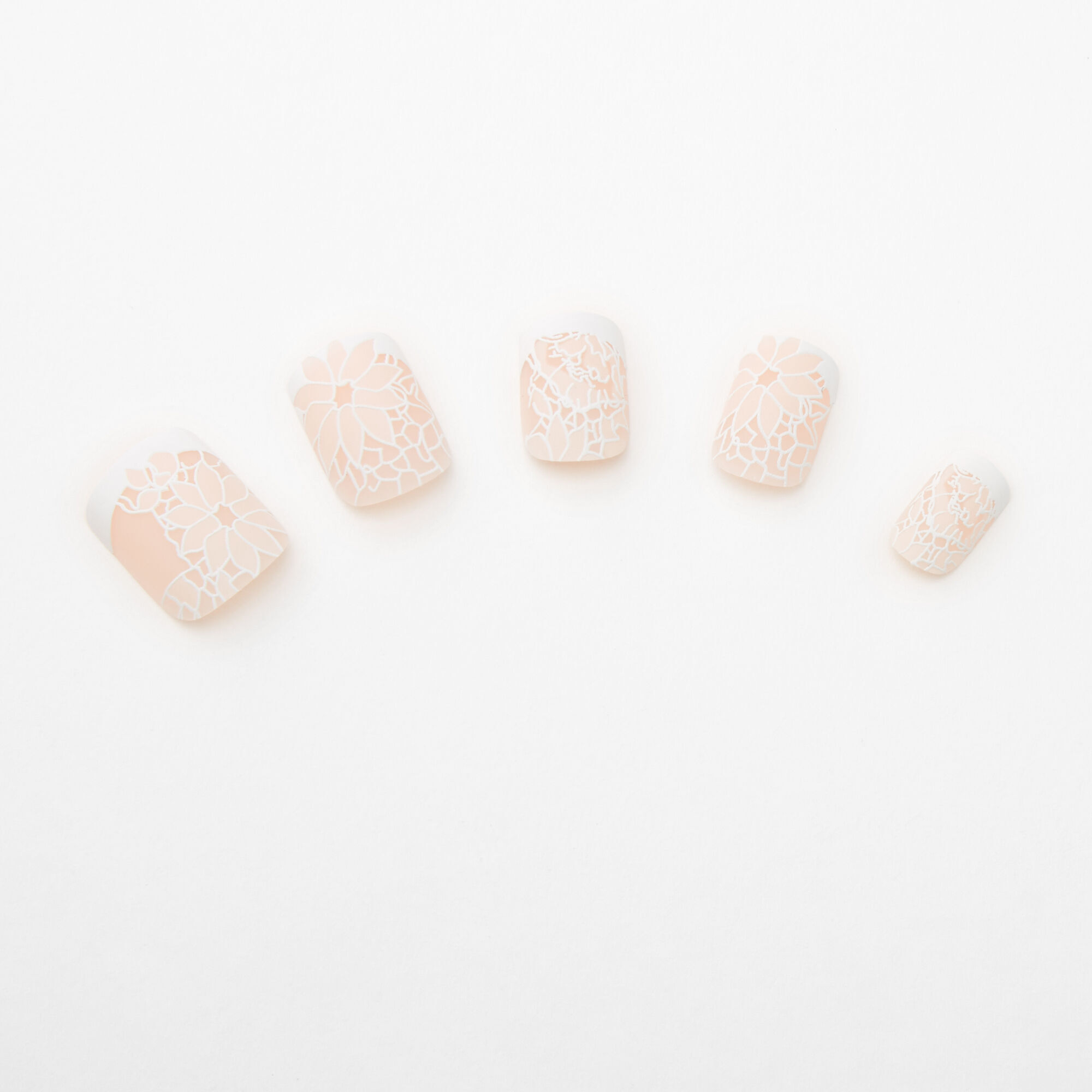 Lace Floral French Tip Square Faux Nail Set - White, 24 Pack,