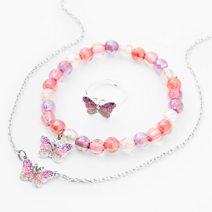 Claire&#39;s Club Glitter Butterfly Jewelry Set - Pink, 3 Pack,