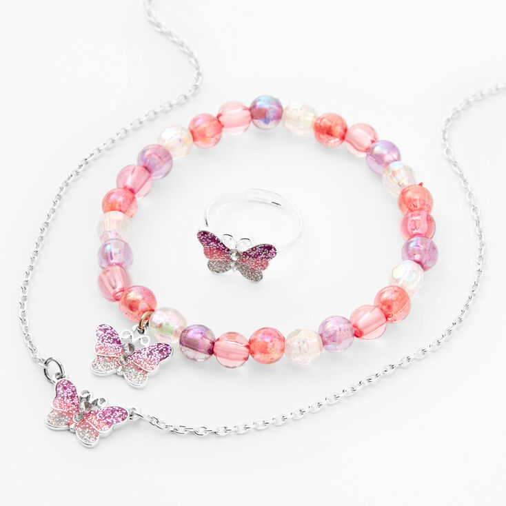 Claire&#39;s Club Glitter Butterfly Jewellery Set - Pink, 3 Pack,
