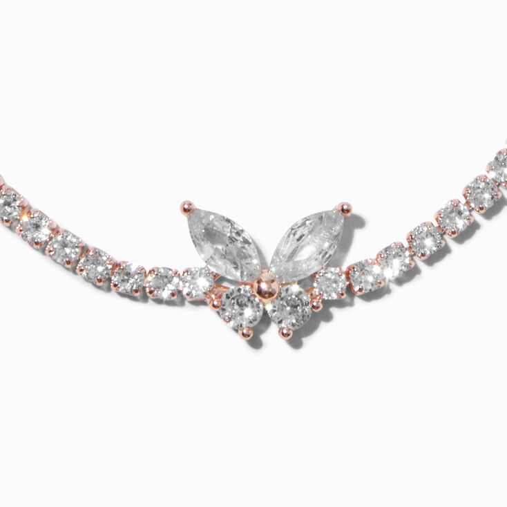 Rose Gold-tone Cubic Zirconia Butterfly Tennis Bracelet,