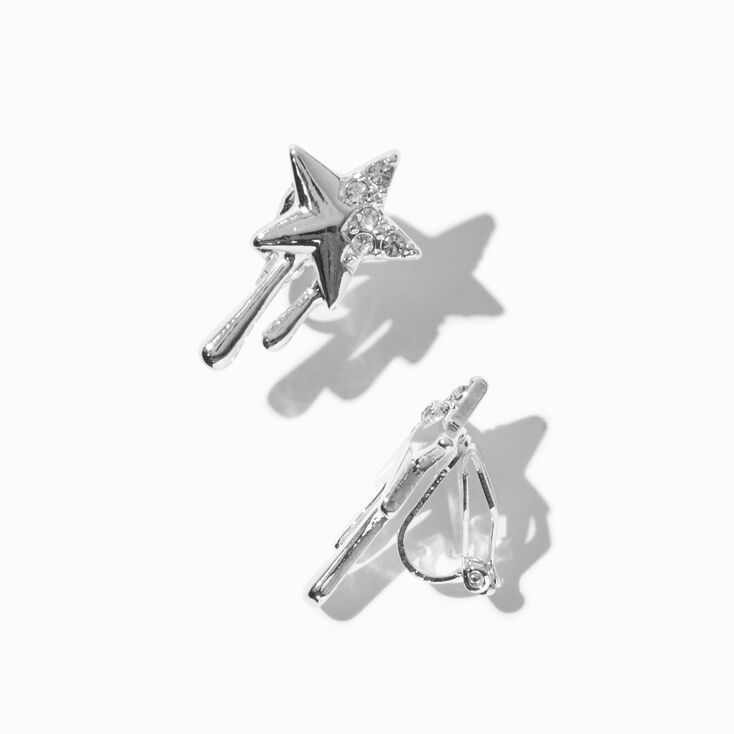 Silver-tone Crystal Dripping Star Clip-On Stud Earrings,