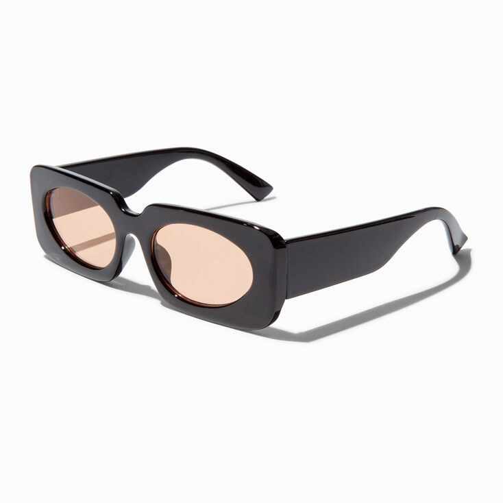 Pink Lens Black Rectangular Sunglasses,