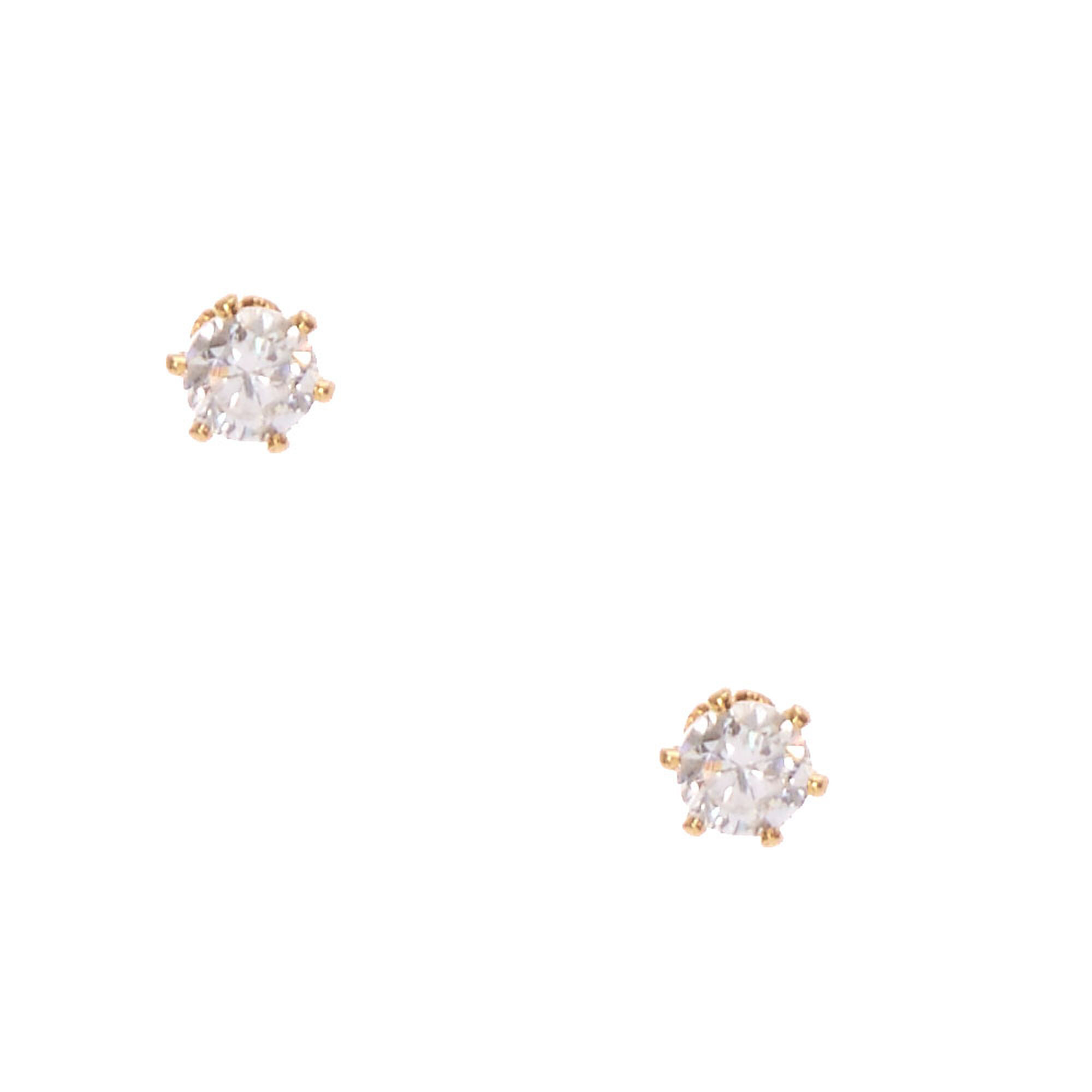 View Claires 18Ct Plated Cubic Zirconia Round Stud Earrings 5MM Gold information