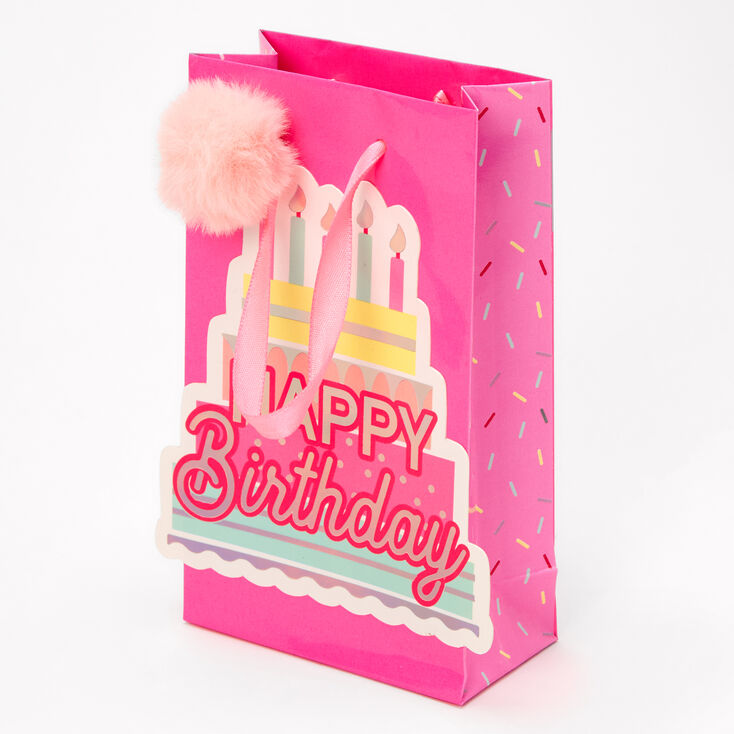 Small Happy Birthday Cake Gift Bag - Pink,