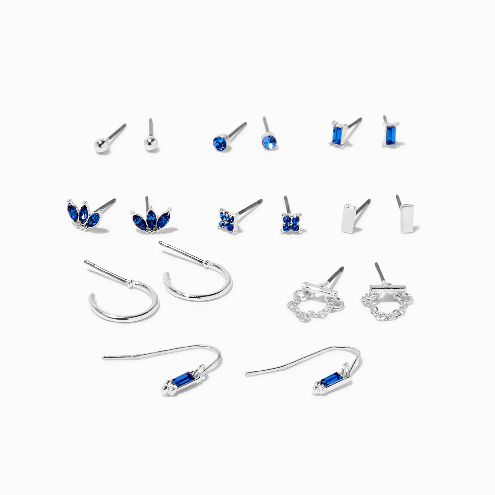 View Claires Sapphire Gemstone Mixed Earring Set 9 Pack Blue information