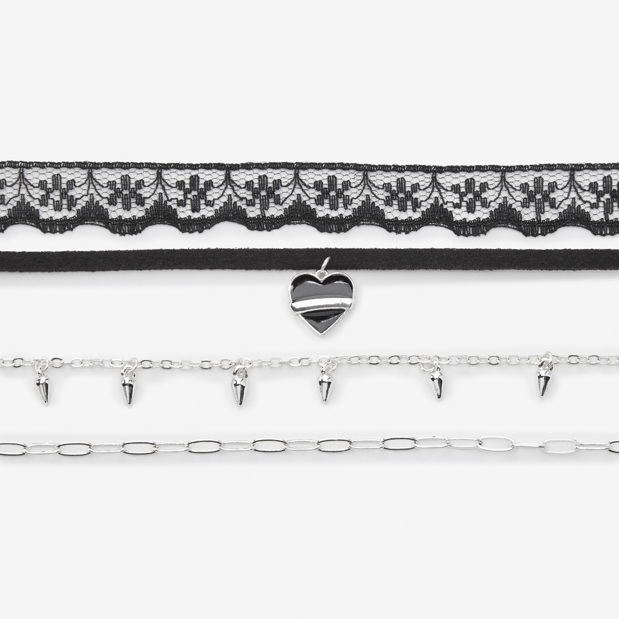 Black Enamel Heart Mixed Choker Necklaces - 4 Pack,