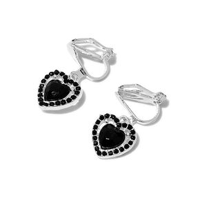 Silver-tone &amp; Black Heart 1&#39;&#39; Clip-On Drop Earrings,