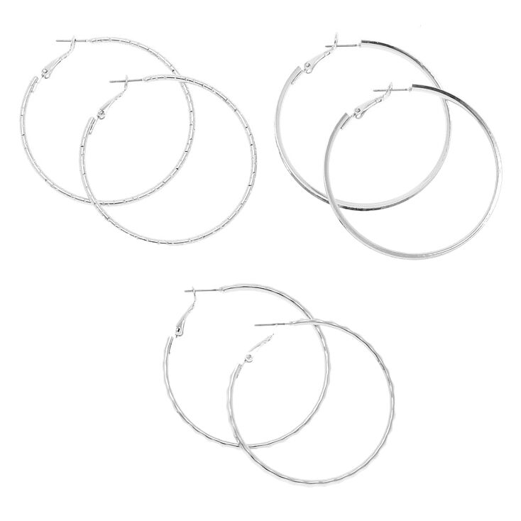 Silver-tone 50mm Hoop Earrings - 3 Pack,