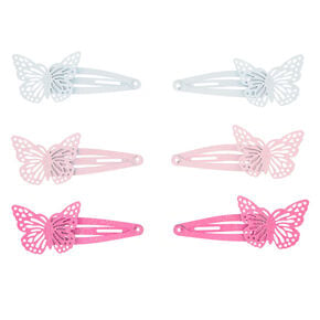 Claire&#39;s Club Glitter Butterfly Snap Hair Clips - Pink, 6 Pack,