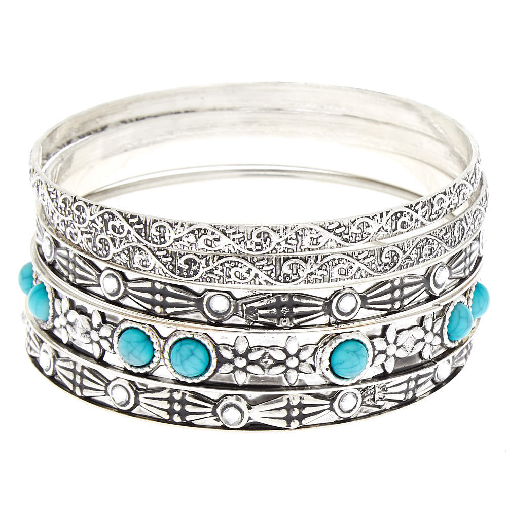 Silver Vintage Bangle Bracelets Turquoise 5 Pack Claire s