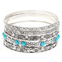 Silver Vintage Bangle Bracelets - Turquoise, 5 Pack,
