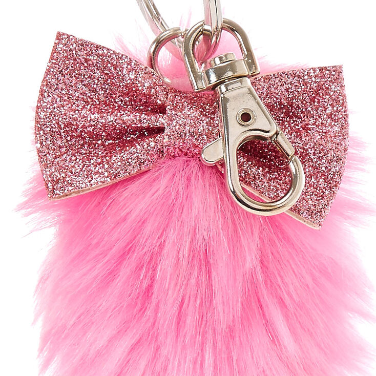 Porte-cl&eacute;s avec queue de renard en peluche rose et blanc,