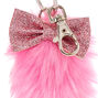 Porte-cl&eacute;s avec queue de renard en peluche rose et blanc,