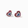 Patriotic Red, White, &amp; Blue Heart Stud Earrings,