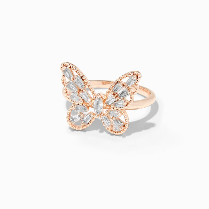 Rose Gold-tone Cubic Zirconia Butterfly Ring,