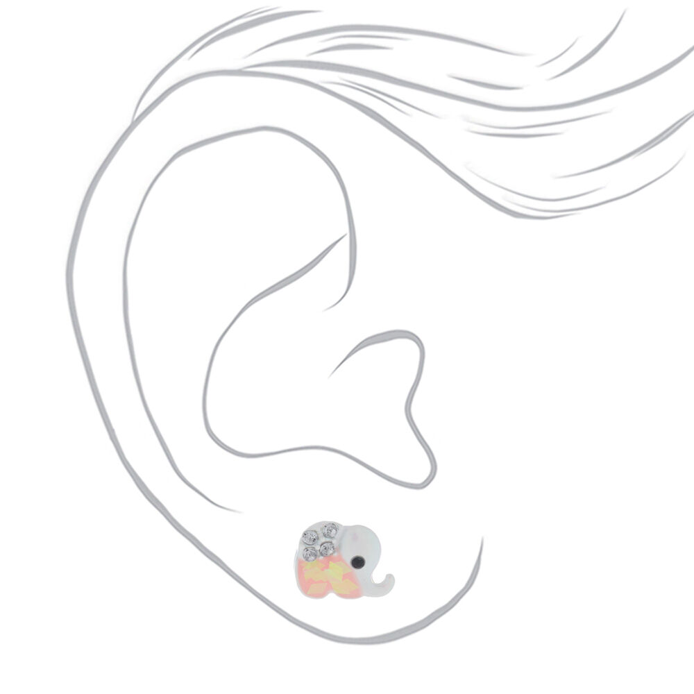 Holographic Elephant Stud Earrings - Pink,