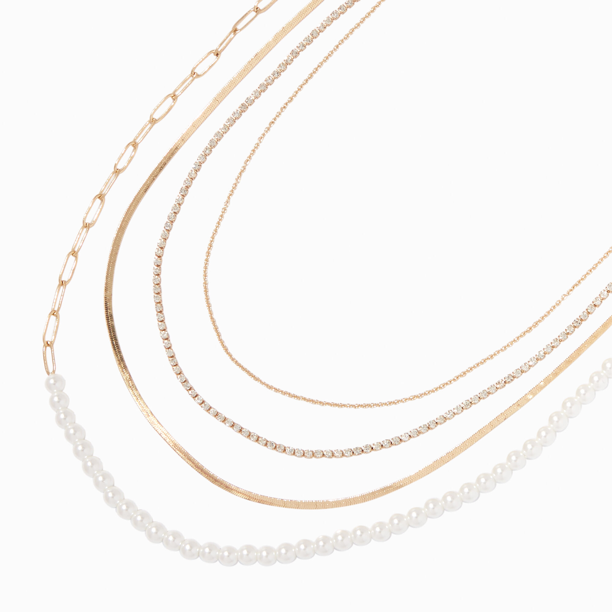 View Claires Tone Pearl Chain MultiStrand Necklace Gold information