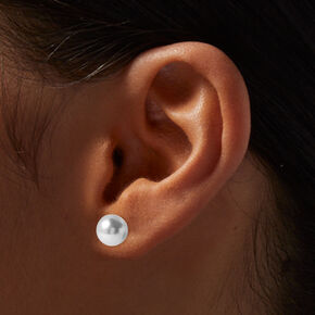 Small White Pearl Stud Earrings - 3 Pack,