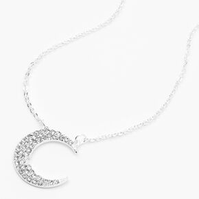 Silver Pave Crescent Moon Pendant Necklace,