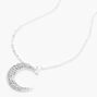 Silver Pave Crescent Moon Pendant Necklace,