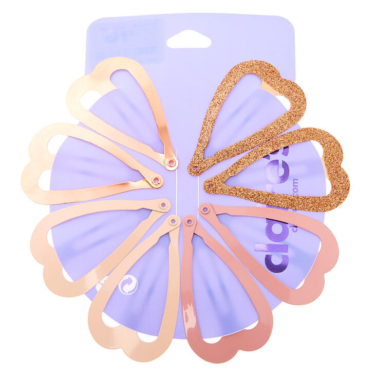 Claire's Barrettes clic clac cœur couleur dorée blush - Lot de 8