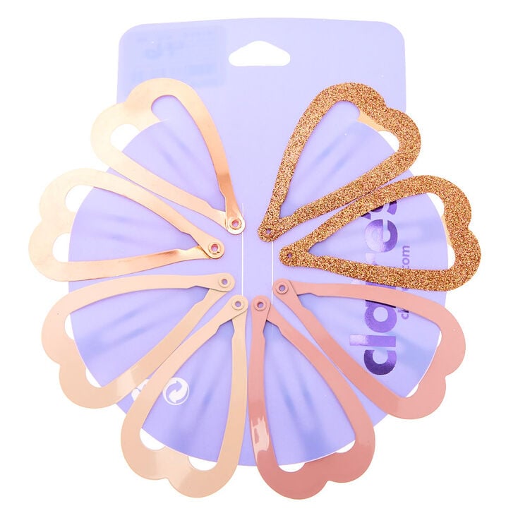 Claire's Barrettes clic clac cœur couleur dorée blush - Lot de 8