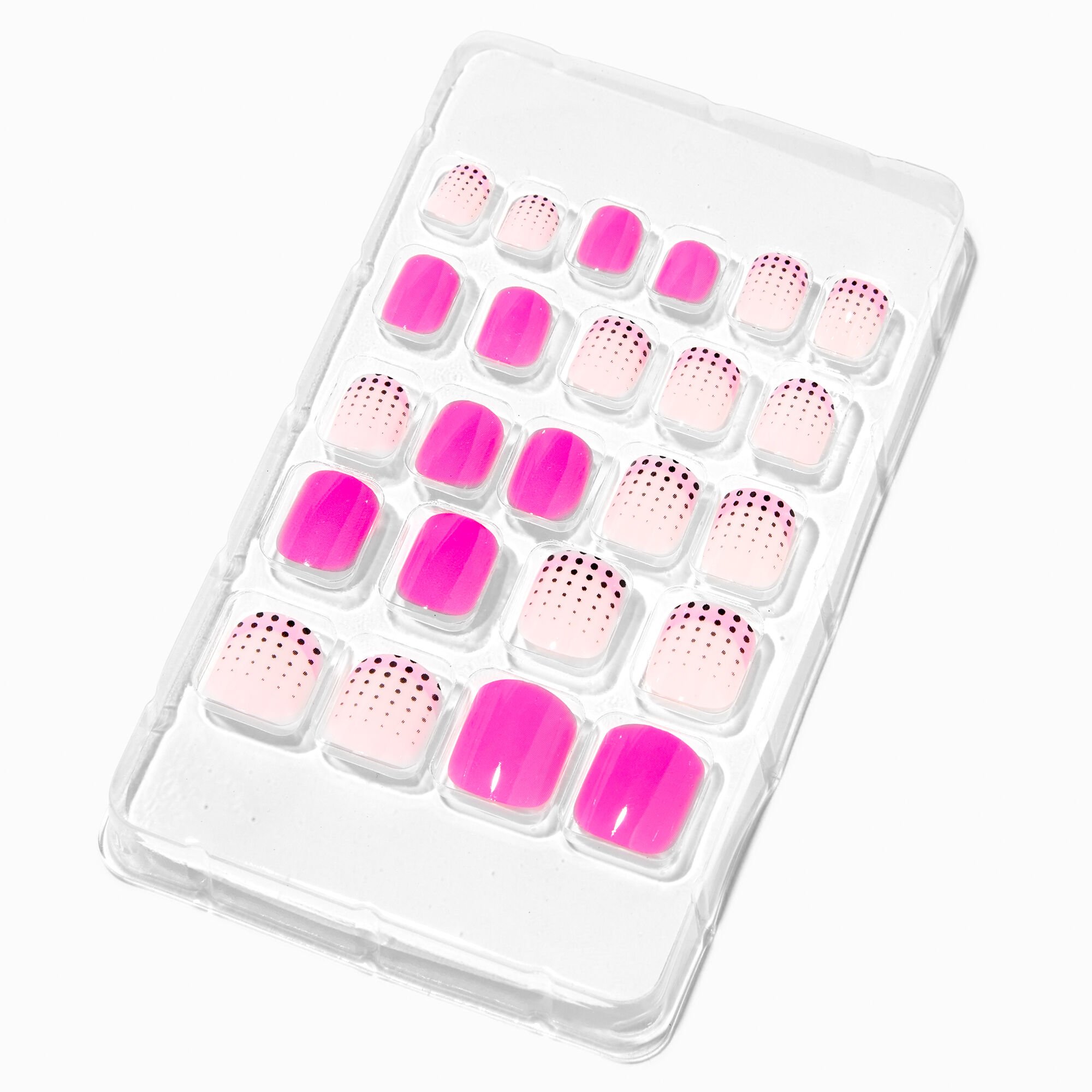 View Claires Polka Dot French Tip Square Press On Vegan Faux Nail Set 24 Pack Pink information