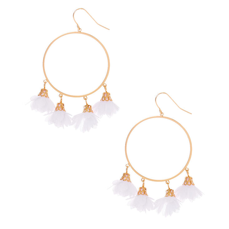 Claire's Pendantes créoles à fleurs 3,8 cm couleur doré - Blanc