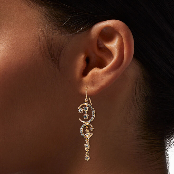 Gold-tone Starburst Moon 2&quot; Drop Earrings,